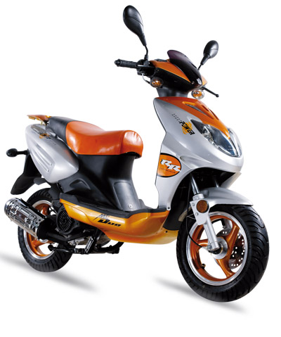 Silver and Orange Step-Through Scooter