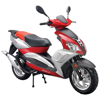 Red and Silver Motor Scooter