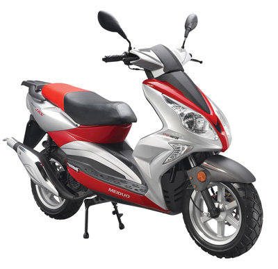 Red and Silver Step-Through Motorcycle