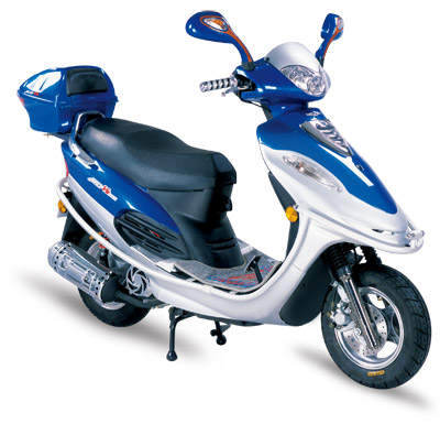 Blue and Silver Step-Through Scooter