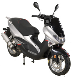 Silver and Black Step-Through Motorcycle