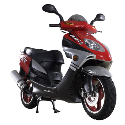 Red and Silver Step-Through Motorcycle