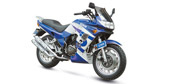 Blue and White Flattop Motorcycle