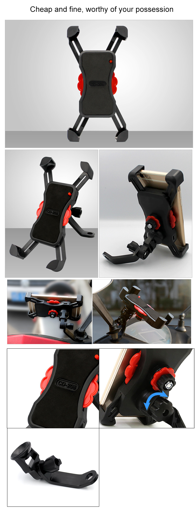 The phone mount installed on a motorcycle handle bar