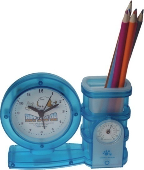 Novelty Desk Organizer with Clock, Thermometer, and Pen Holder