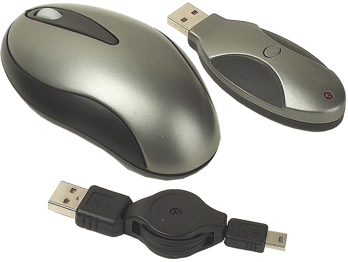 Wireless Optical Mouse with USB Receiver and Retractable Cable