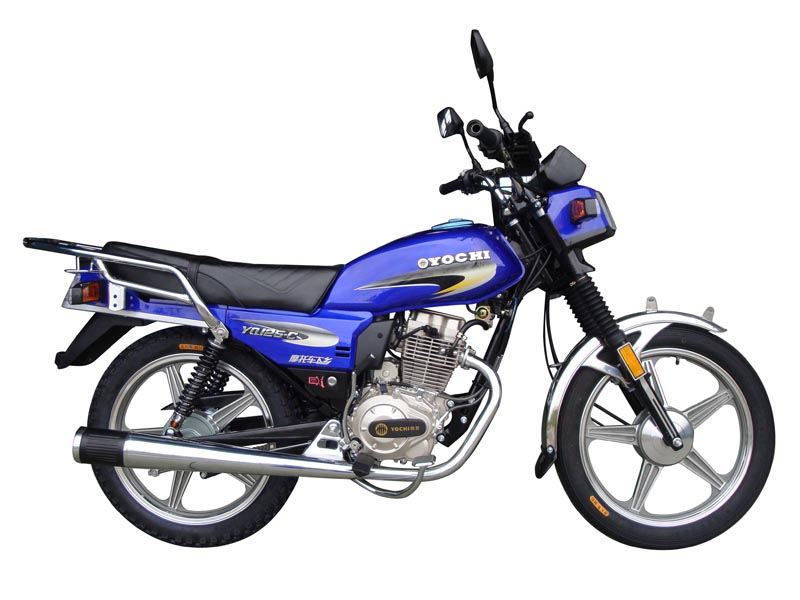 Blue Step-Through Motorcycle with Luggage Rack