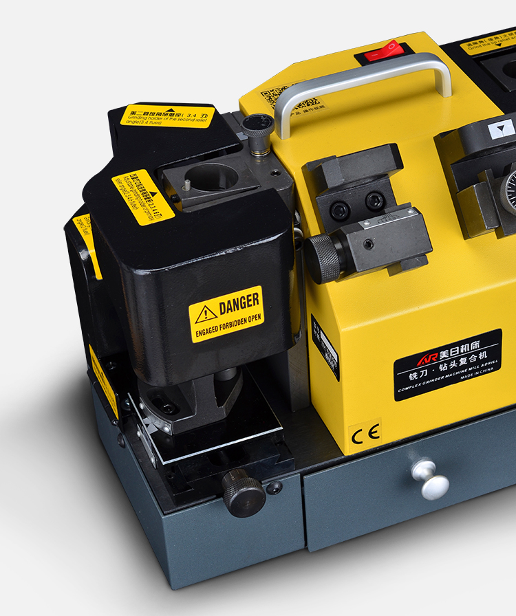 Side profile of the grinding machine showing angle adjustment knobs