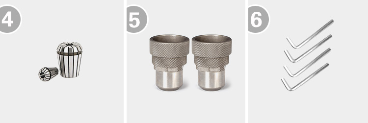 Set of collets and wrenches for the sharpener.