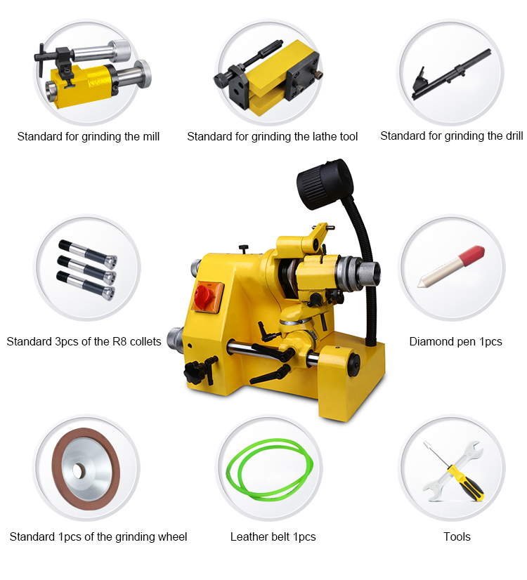 Included standard accessories and attachments for the grinding machine