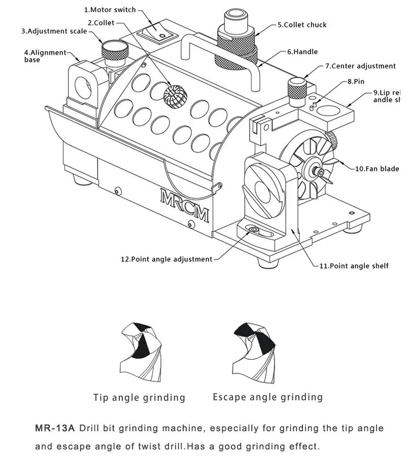 Detailed view of the grinding seat and adjustment controls