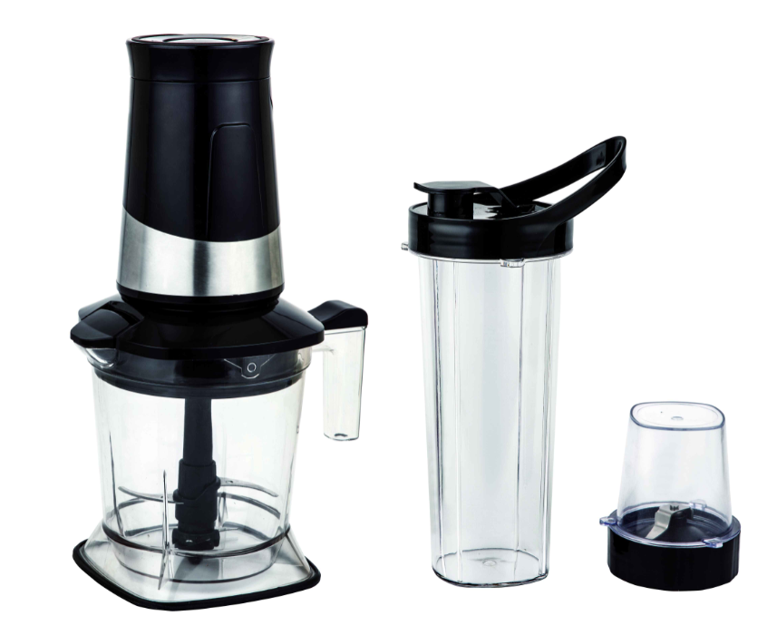 Multi-function food processor components including blending jar, grinder, and main unit