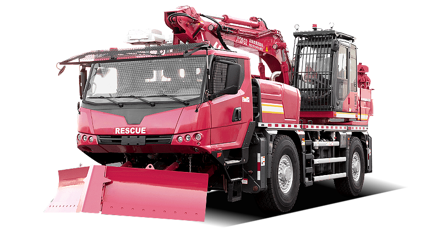 Front view of the JY20G2 Emergency Rescue Fire Truck showing the dozer blade and cabin