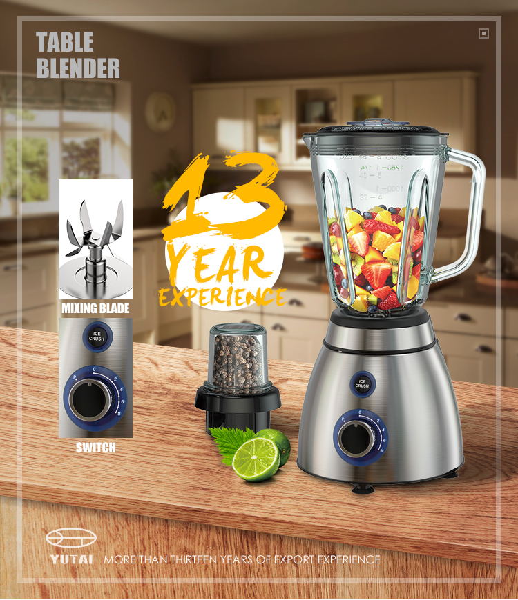 Multifunction electric blender with glass jar and stainless steel base