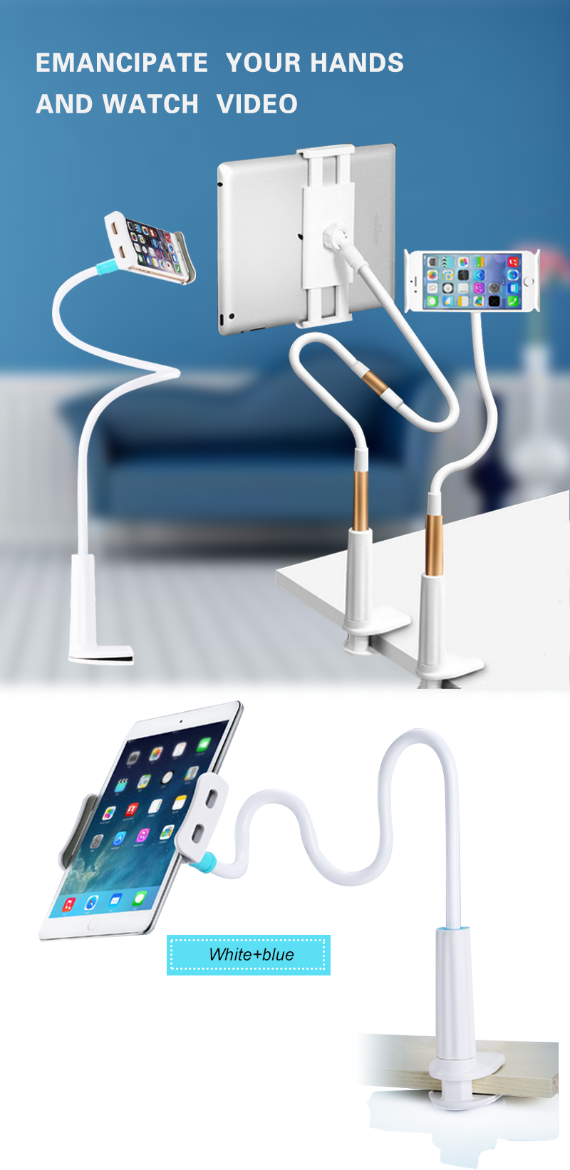 Gooseneck holder in use showing hands-free viewing