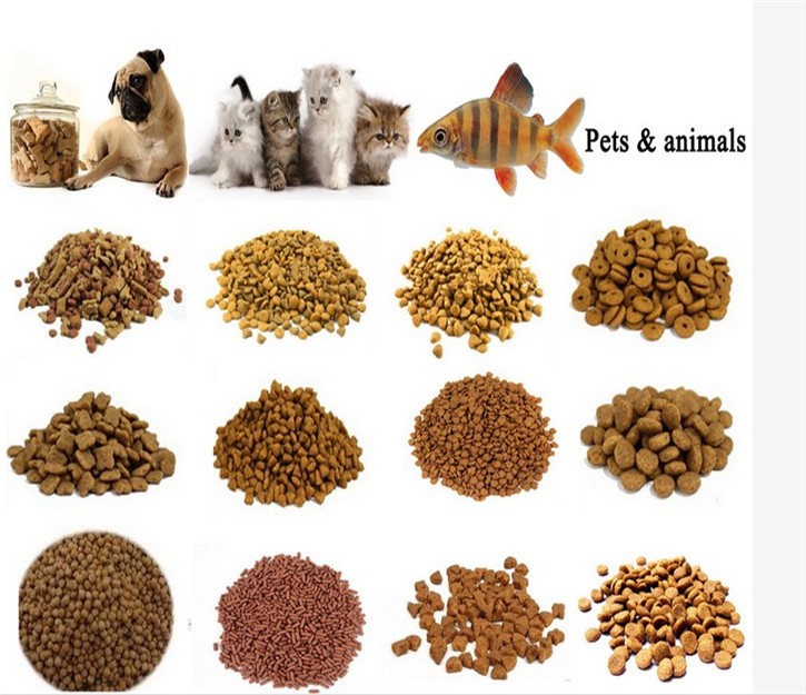 Variety of pet food pellets produced by the machine
