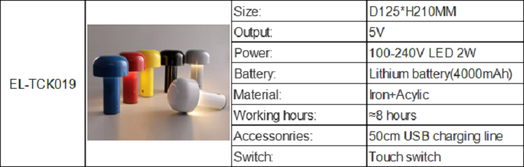 Technical specification diagram for the EL-TCK019 Mushroom Lamp