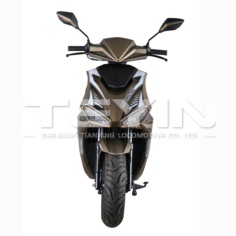 Front view of the scooter highlighting headlights and mirrors