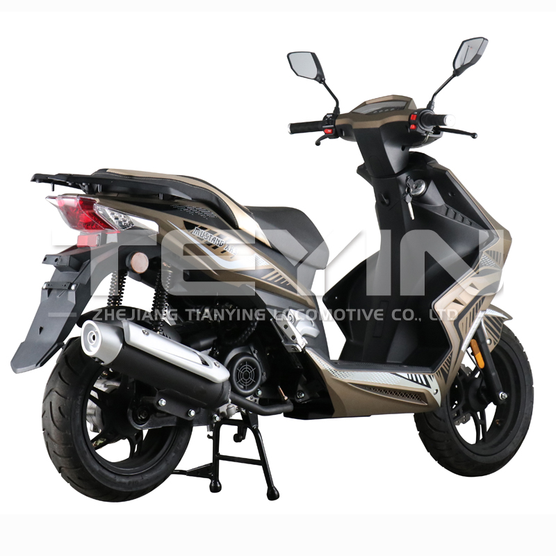 Side profile of the scooter highlighting the braking system