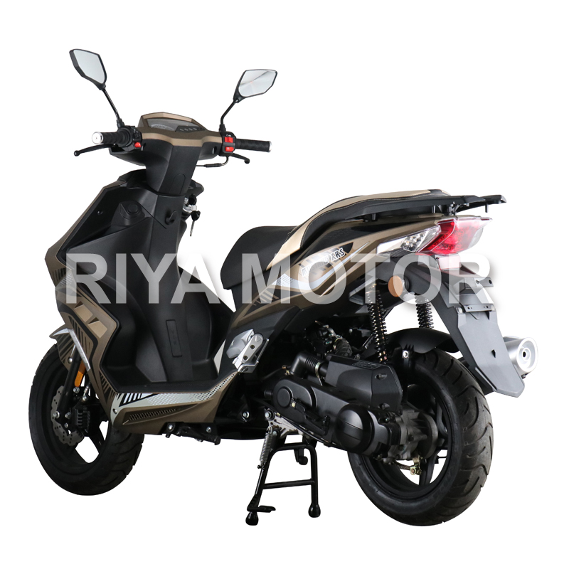 Rear view of the scooter showing luggage rack and lighting