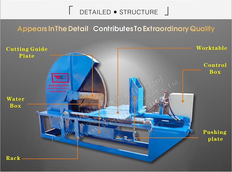 Detailed view of the machine structure including control box and cutting guide