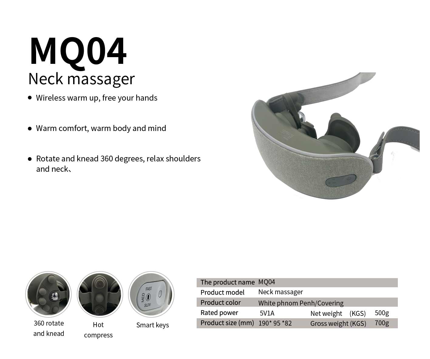 Wireless neck and shoulder massager with heat functionality