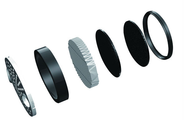 Exploded view showing the layered filter components of the car air purifier