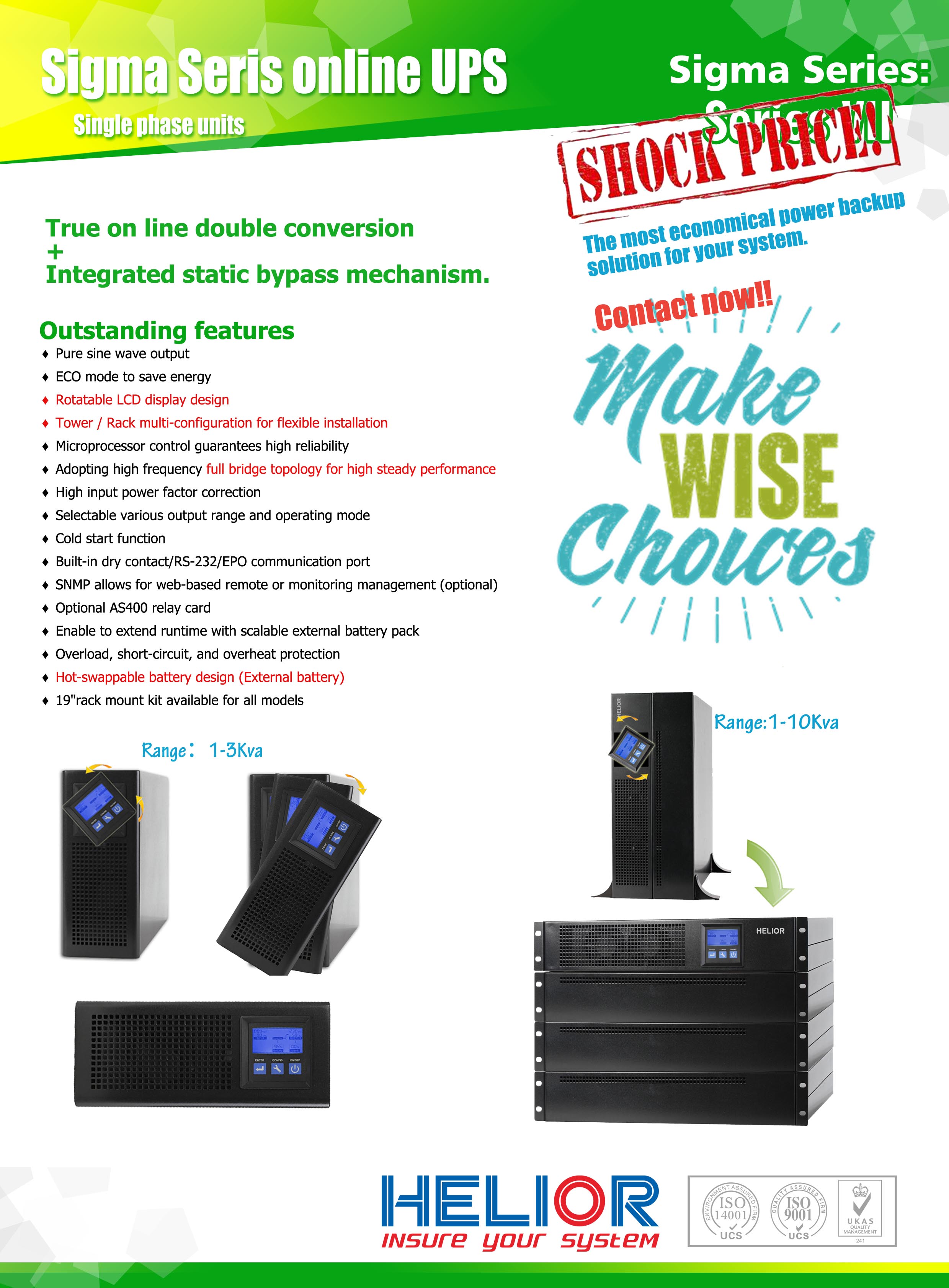 Detailed infographic showing the features of the online rackmount UPS