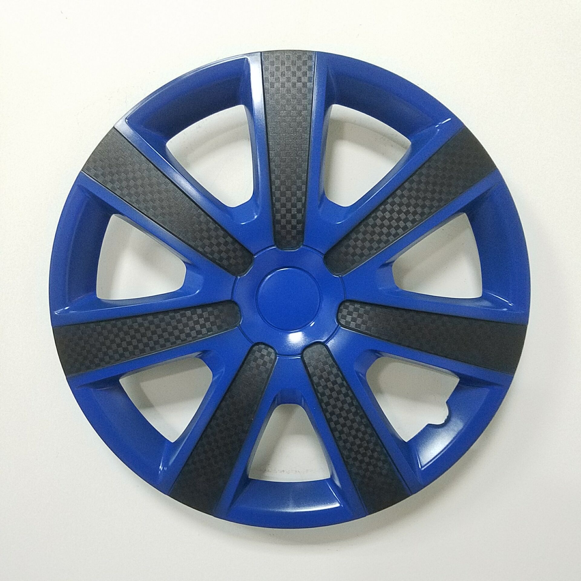 New Bi-Color PP/ABS carbon fiber 13 14 15 inch Black and Blue Car Wheel Center Rims , - Image 3