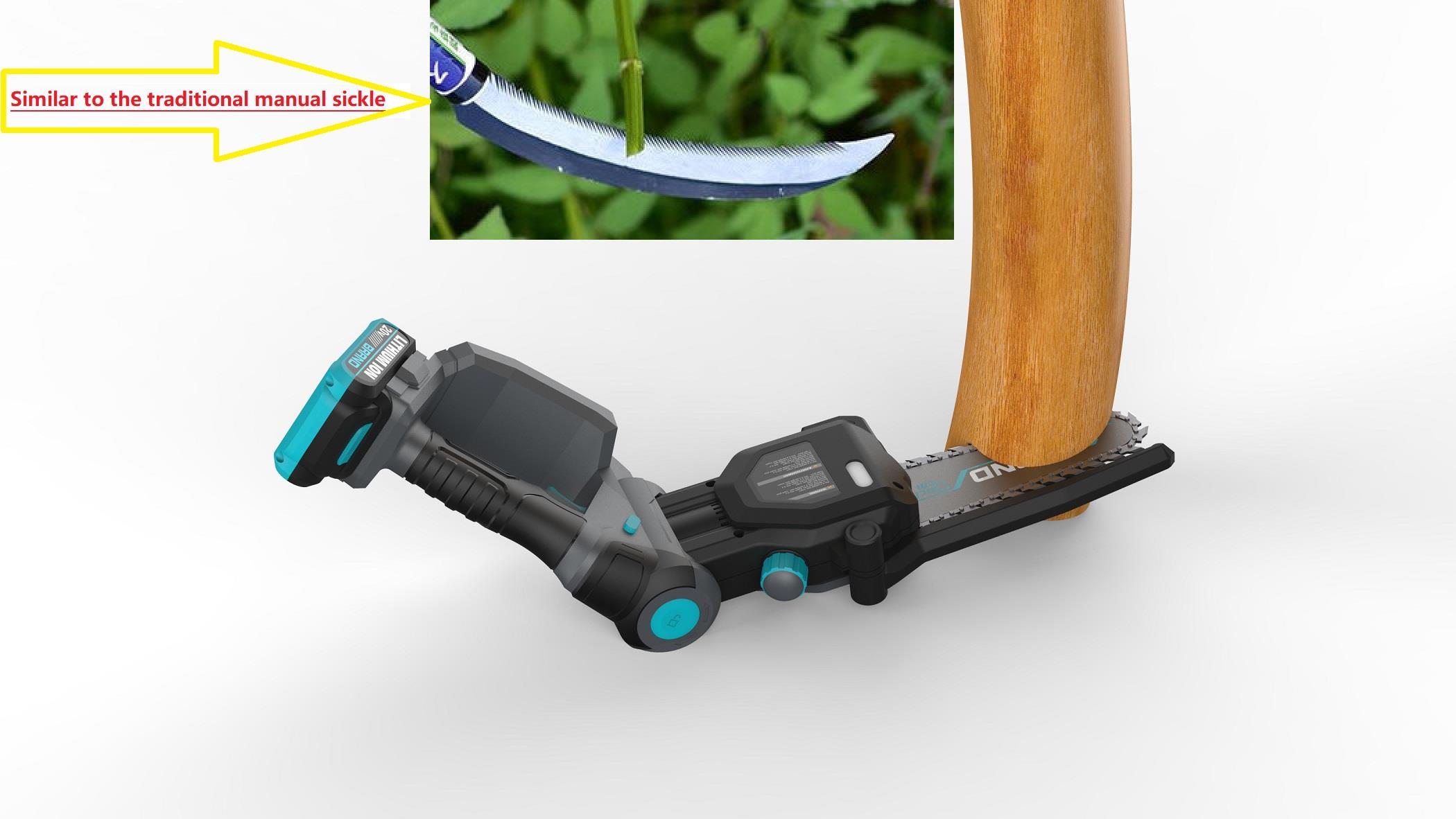 Ergonomic view of the cordless chainsaw