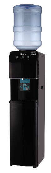 Water dispenser showing hot, cold, and ambient options