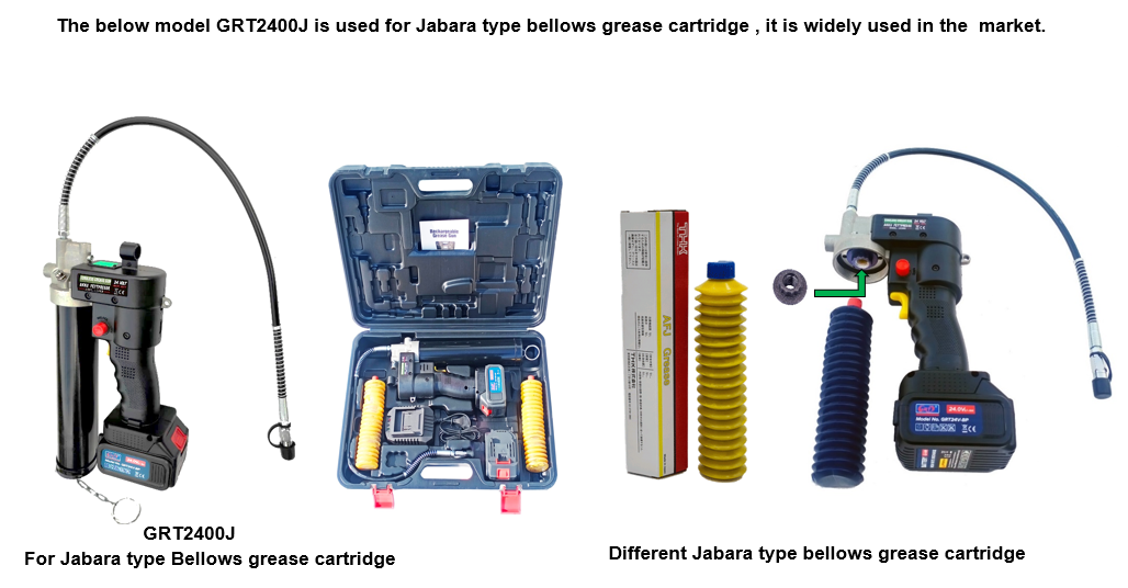 Cordless grease gun model GRT2400J for Jabara type bellows cartridges