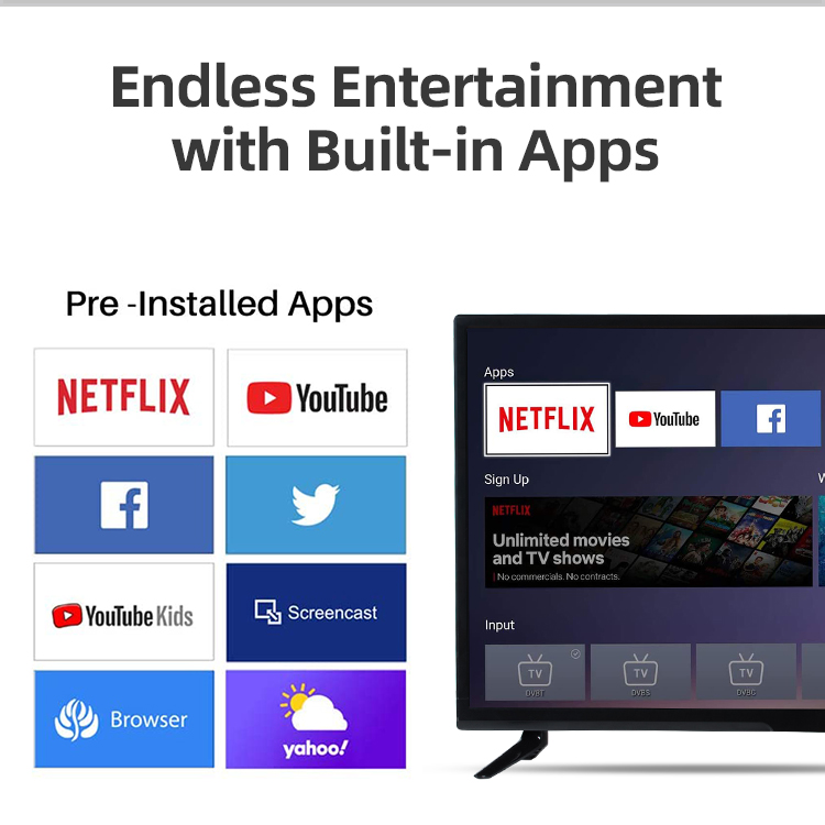 Smart TV interface showing Netflix, YouTube, and app menu