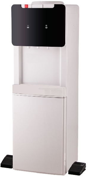 Front view of the hands-free water dispenser with pedal controls