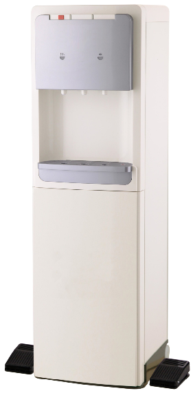 Water dispenser showing the bottom cabinet and drip tray