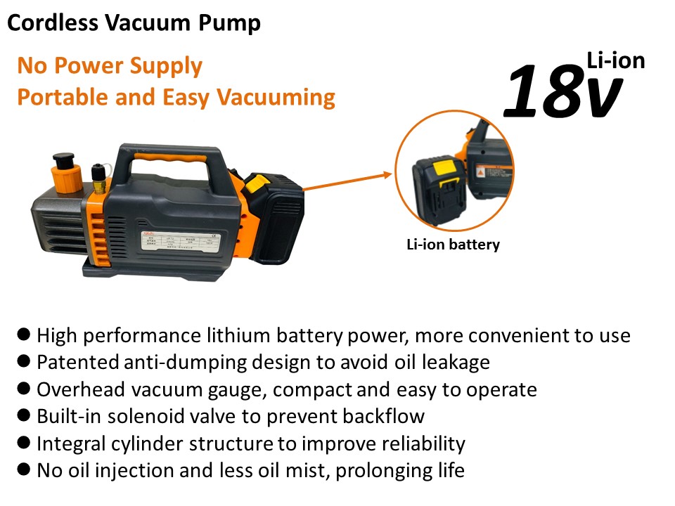 Cordless vacuum pump features diagram