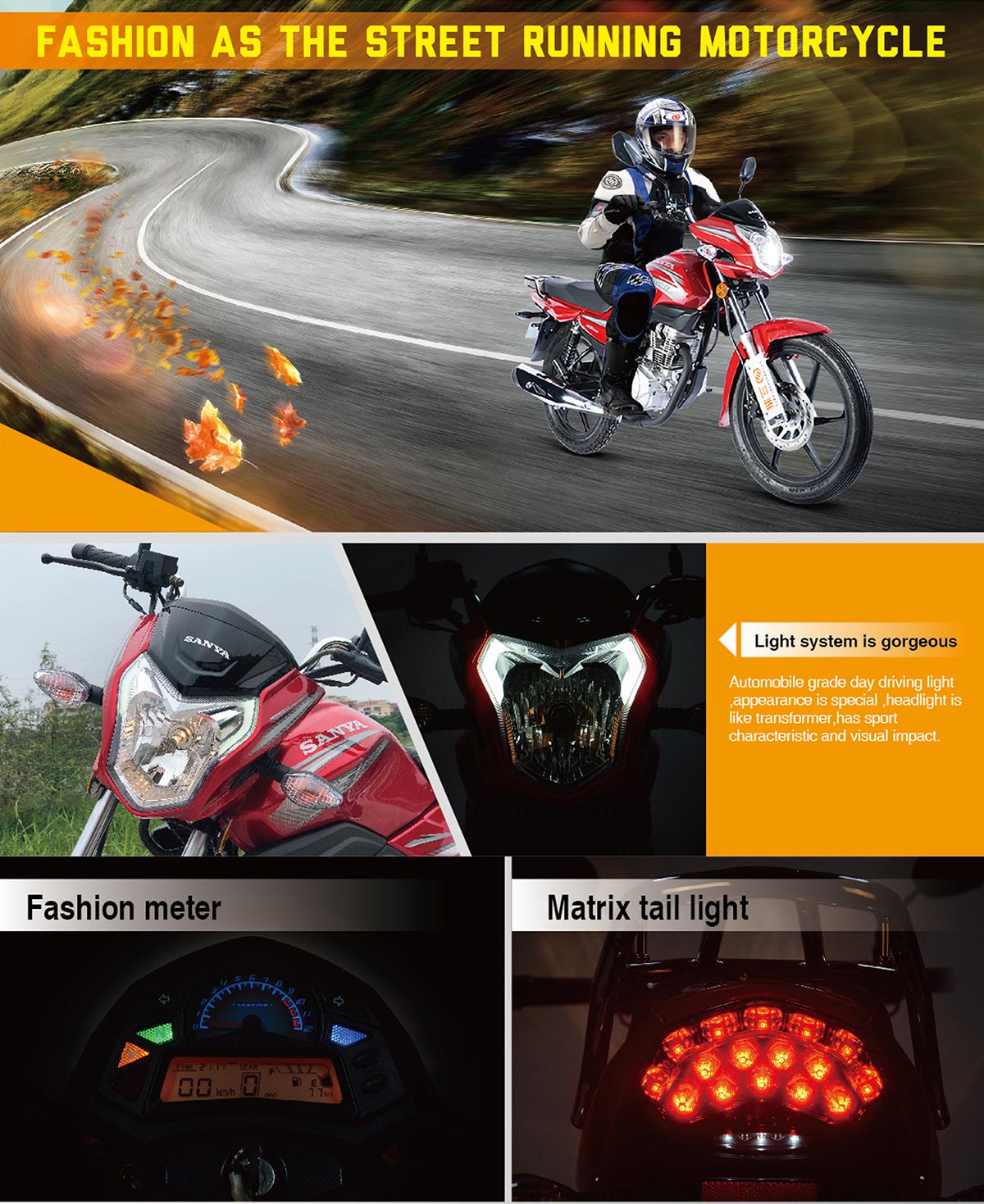 Front view of the street motorcycle showing headlight design