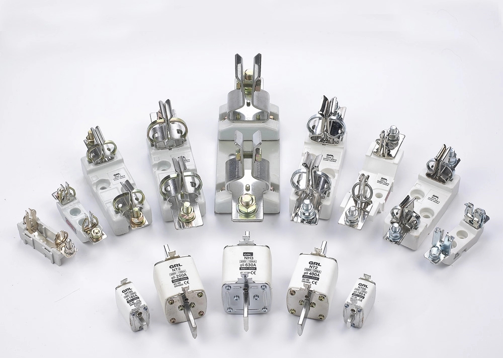 Various sizes of NH/NT fuses displayed together