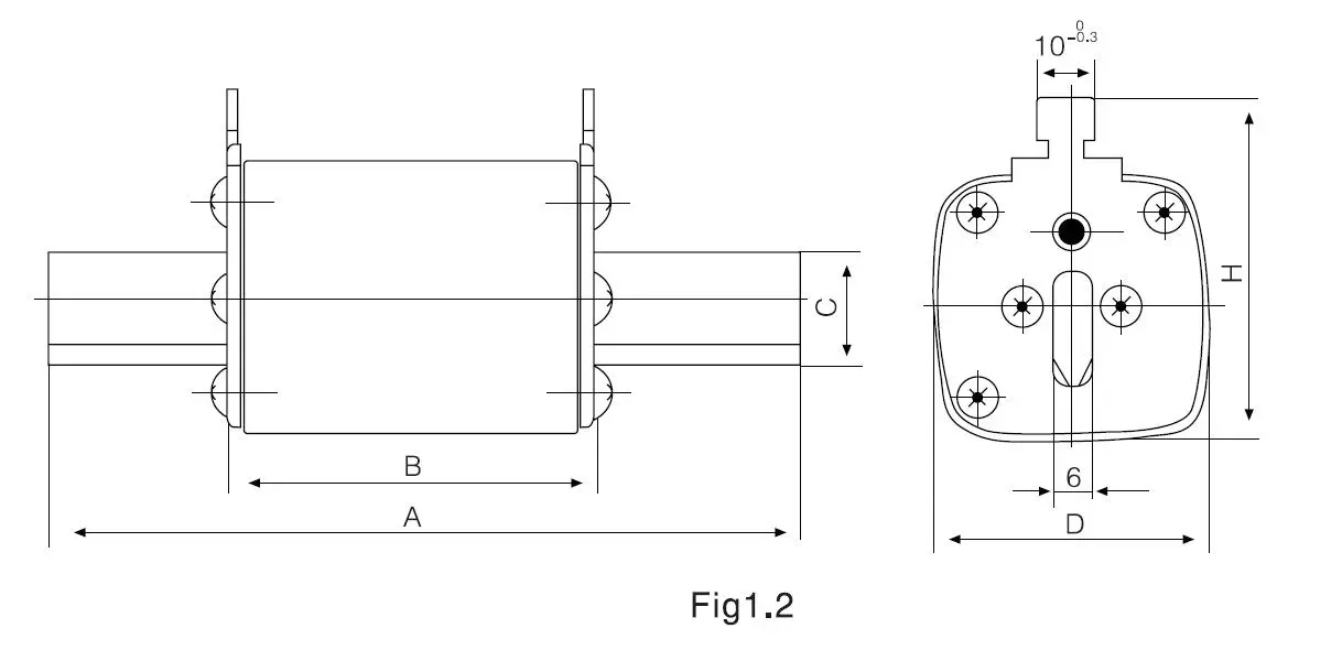 Technical dimension diagram for the fuse