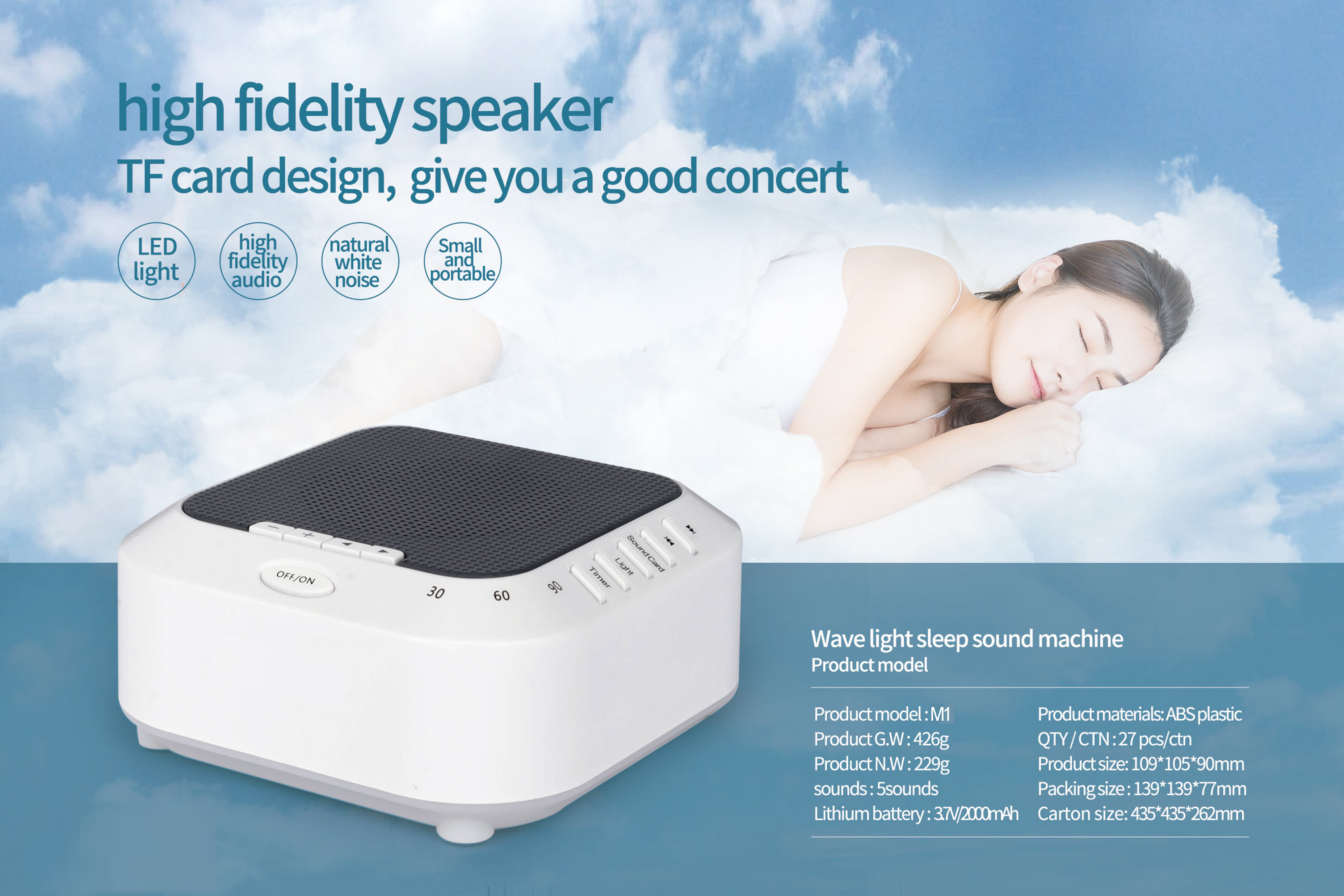 Wave Light Sleep Sound Machine showing product details and specifications