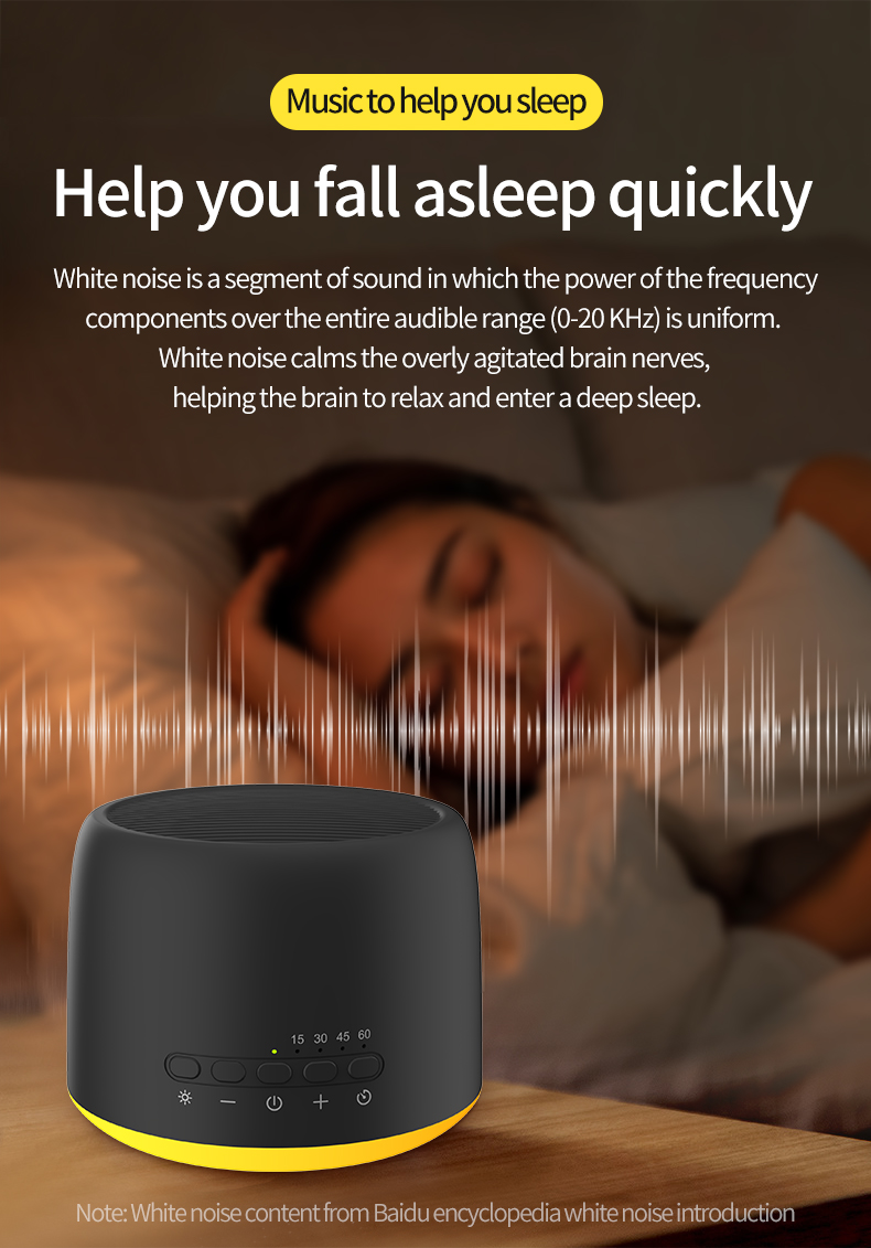 Diagram explaining how white noise frequency helps calm the brain for sleep.