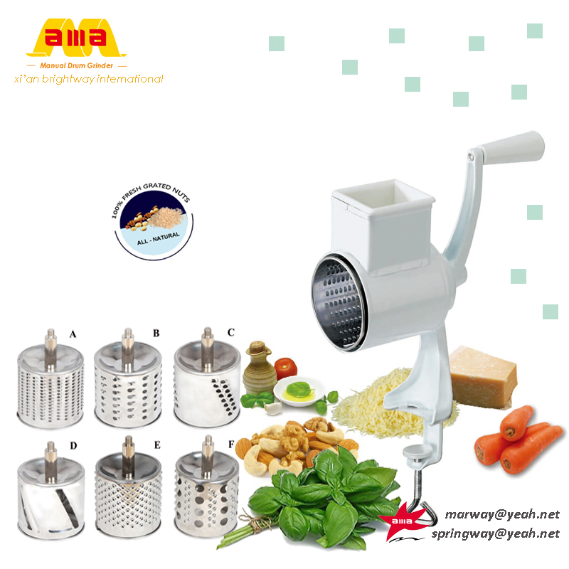 Manual Rotary Nut Grinder with Interchangeable Drums
