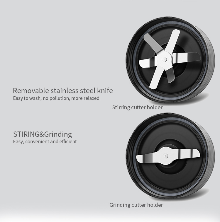 Removable stainless steel knife blades for stirring and grinding