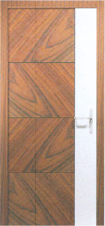 Modern Wood Veneer Interior Door with White Accent