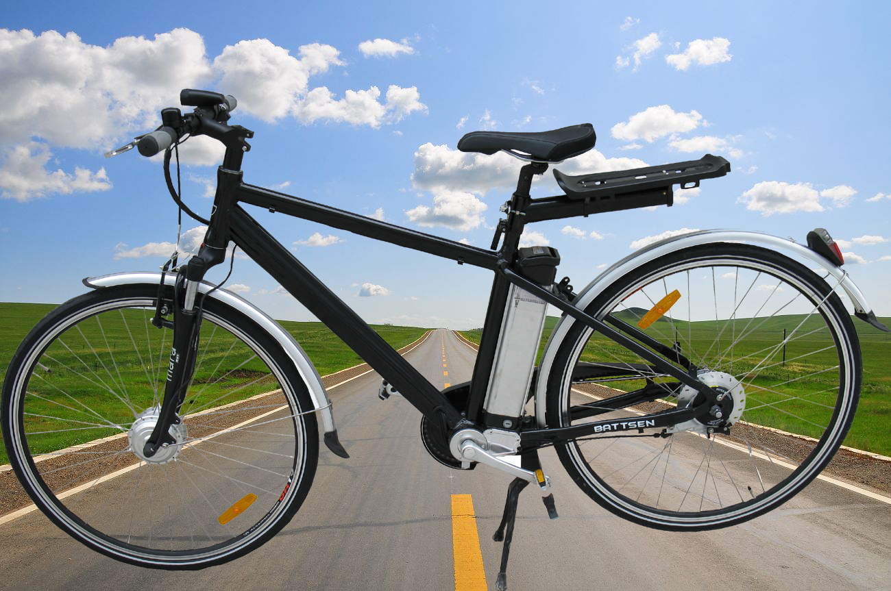 Step-Through Electric Commuter Bicycle with Fenders and Rack