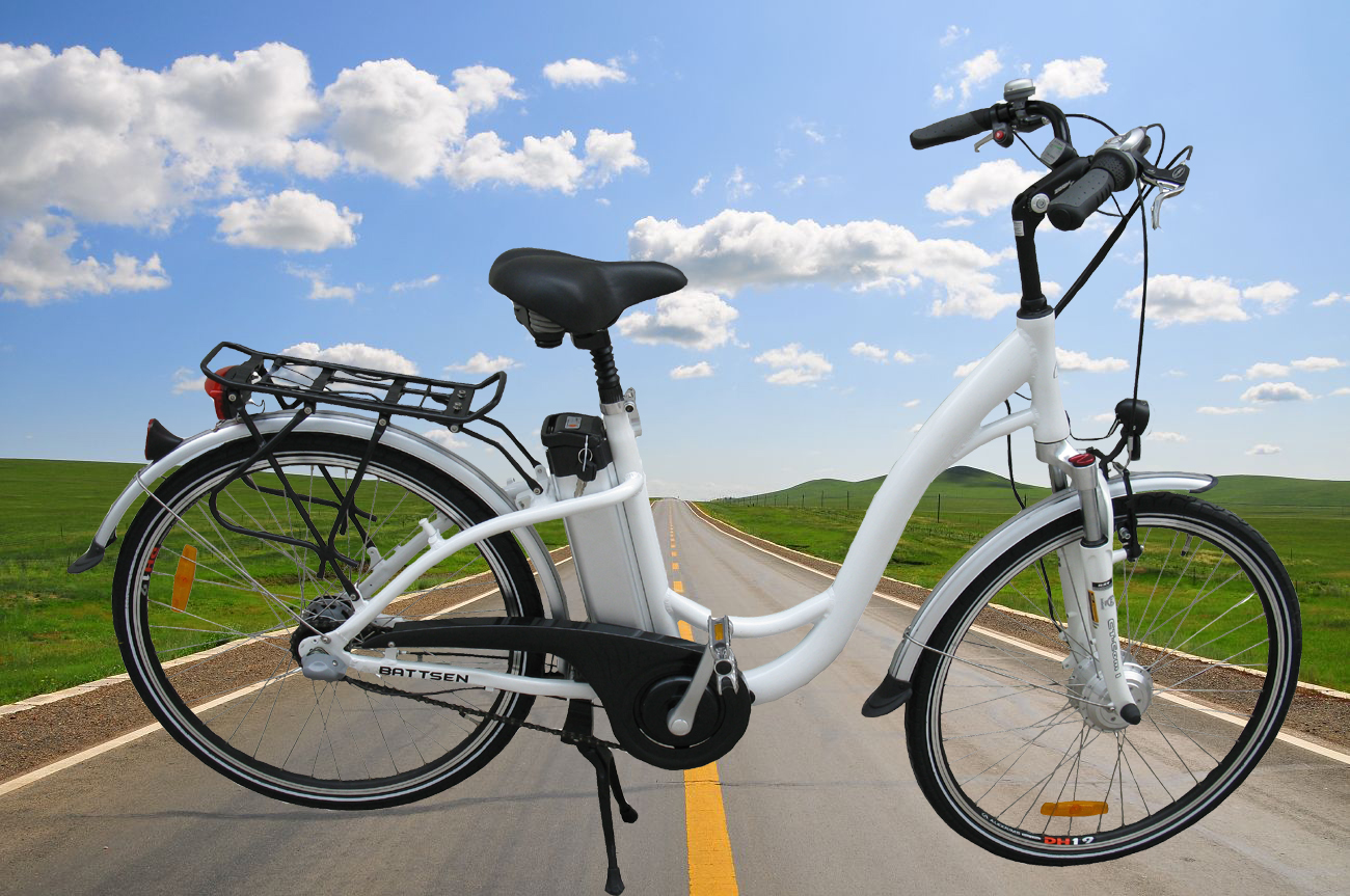 Step-Through Frame Electric Bicycle with Cargo Rack