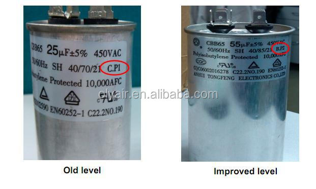 Comparison of old and improved fan motor capacitors