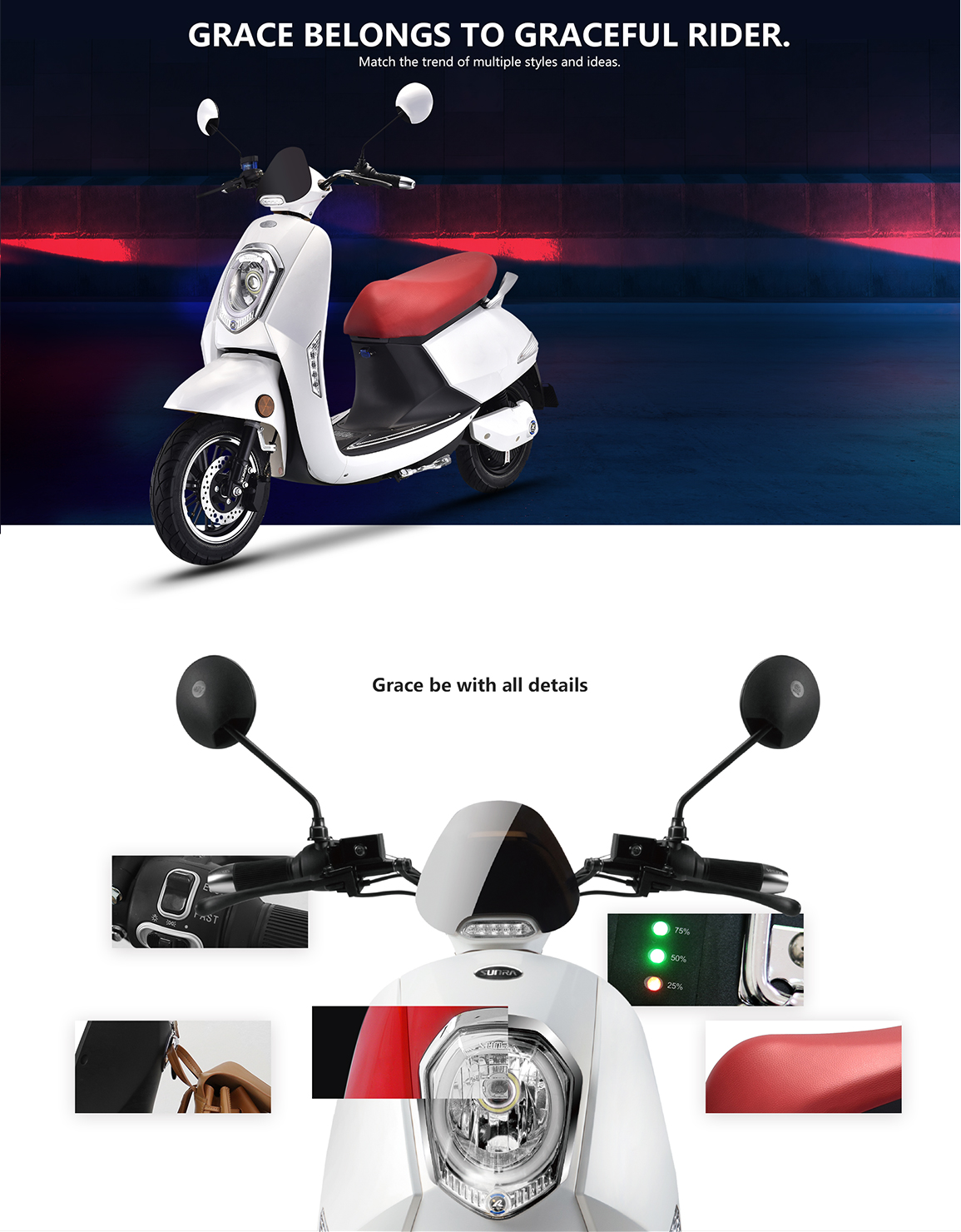 Digital display showing battery levels and modern headlight design