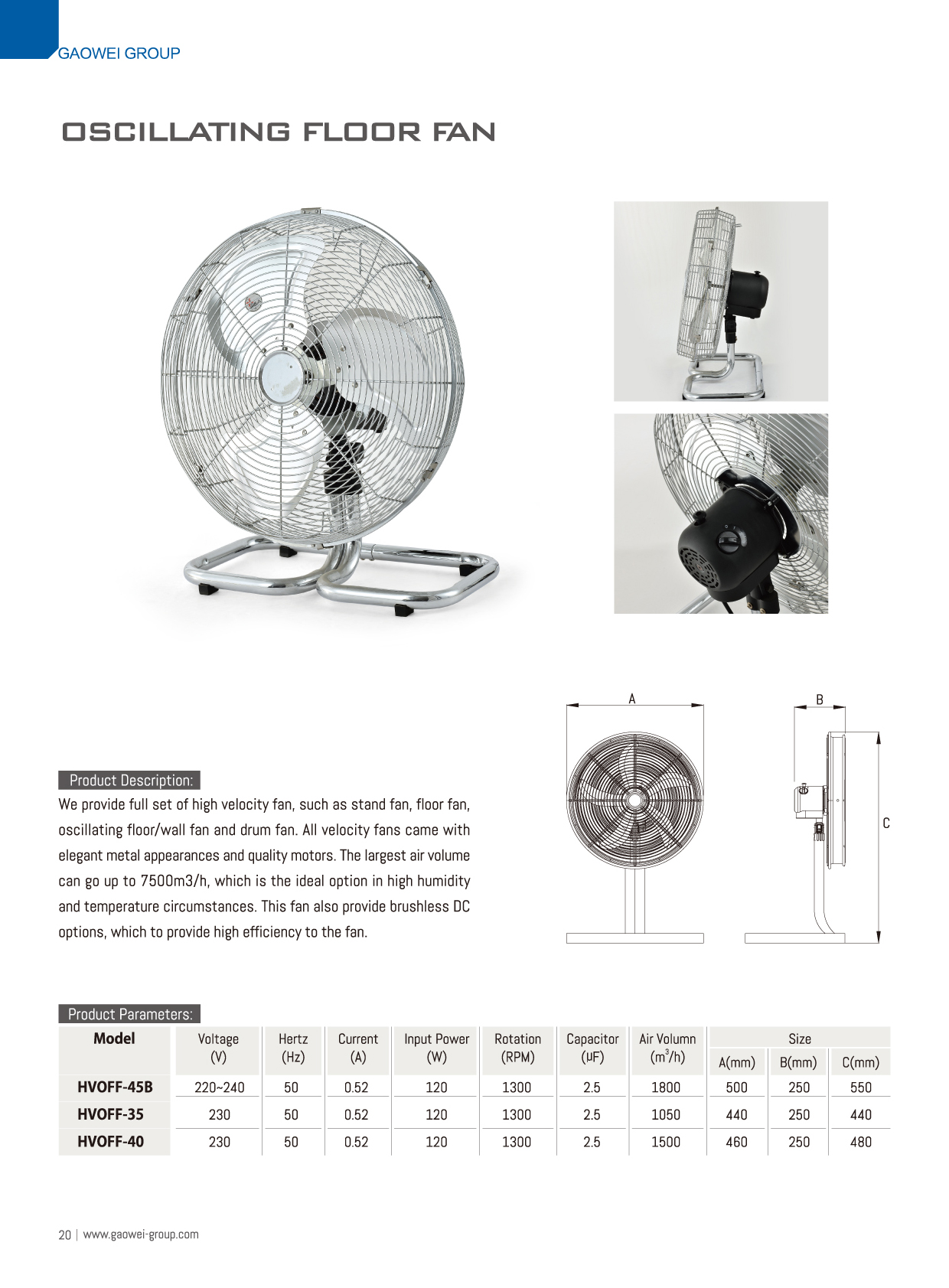 High-Velocity Oscillating Floor Fan