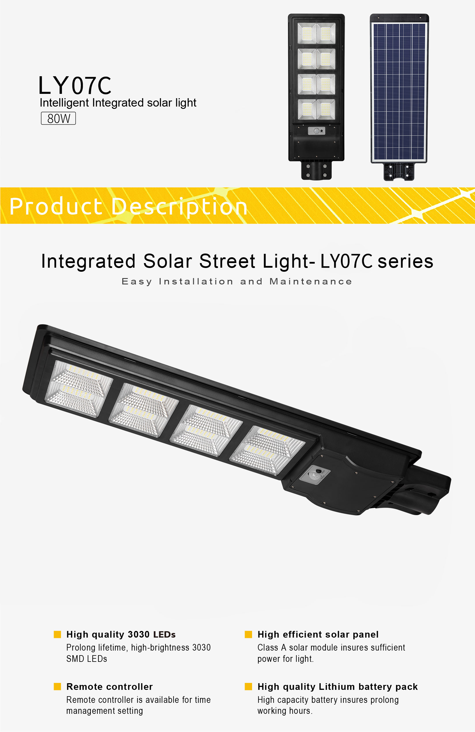 All-in-one solar street light overview showing components